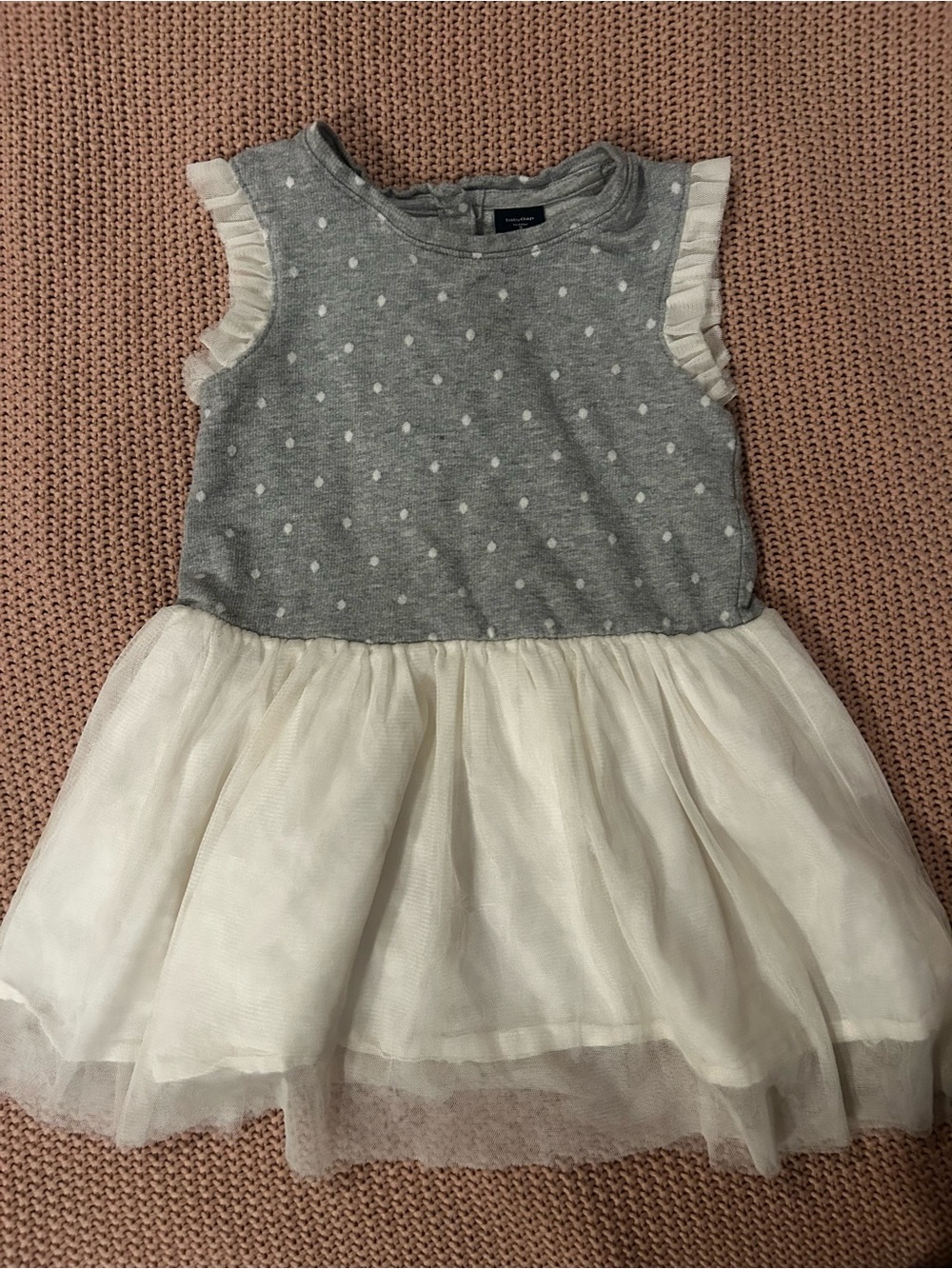 GAP Girls Grey Polka Dot Knit Bodice with Cream Tulle Skirt Dress